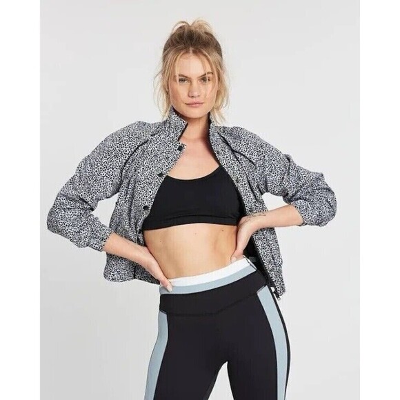 Allfenix White Leopard Print Cropped Full Zip Jacket Anthropologie Medium - Picture 2 of 12